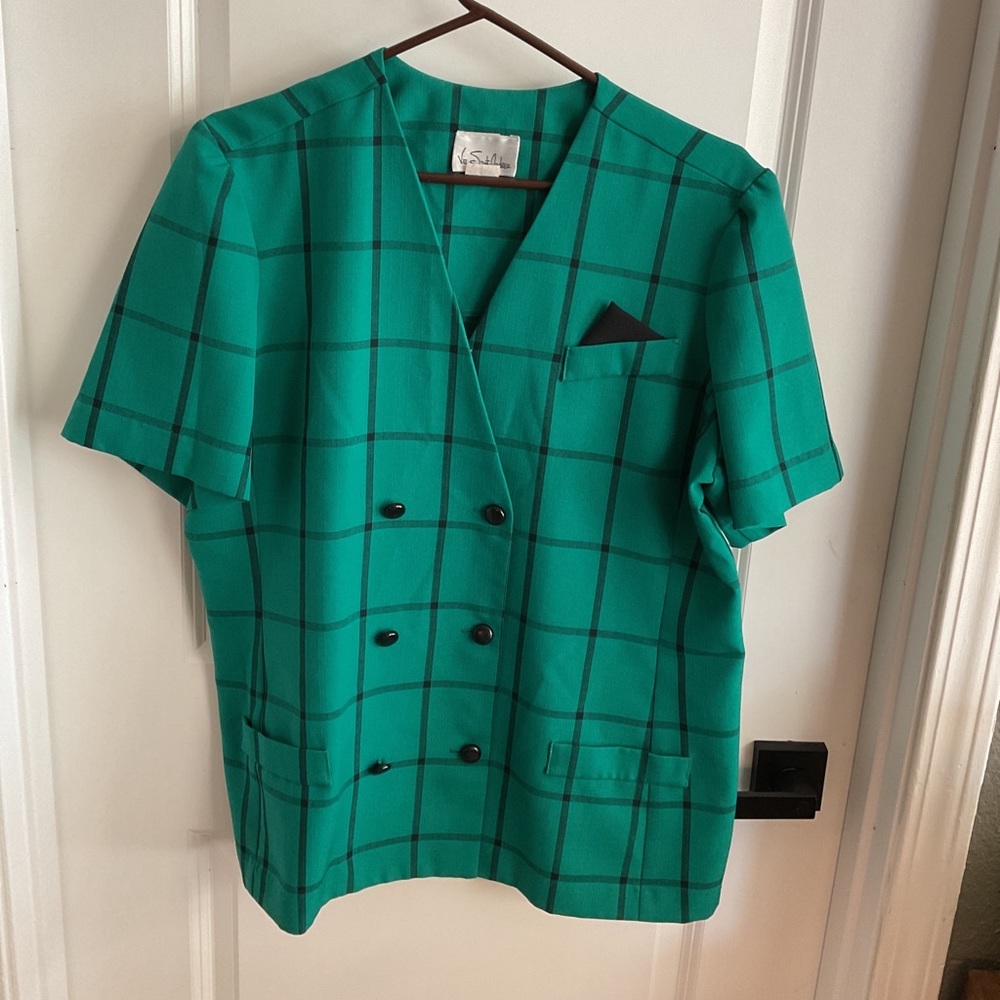 Green Plaid Double-Breasted Blazer